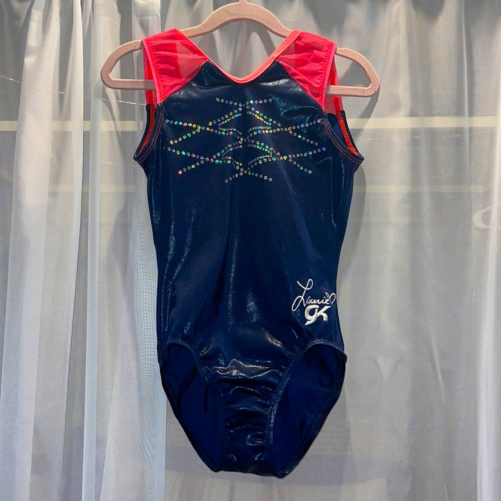 Laurie Hernandez Gymnastics Leotard GK Navy and Neon pink/orange Childs Large